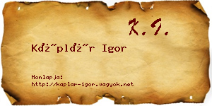 Káplár Igor névjegykártya